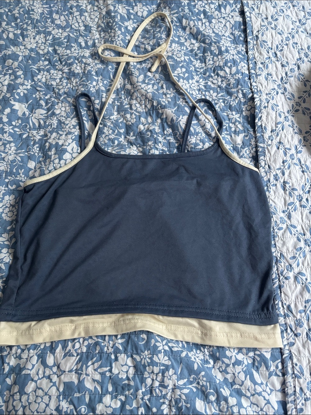 SHEIN Navy Blue Tank Top with Cream Trim